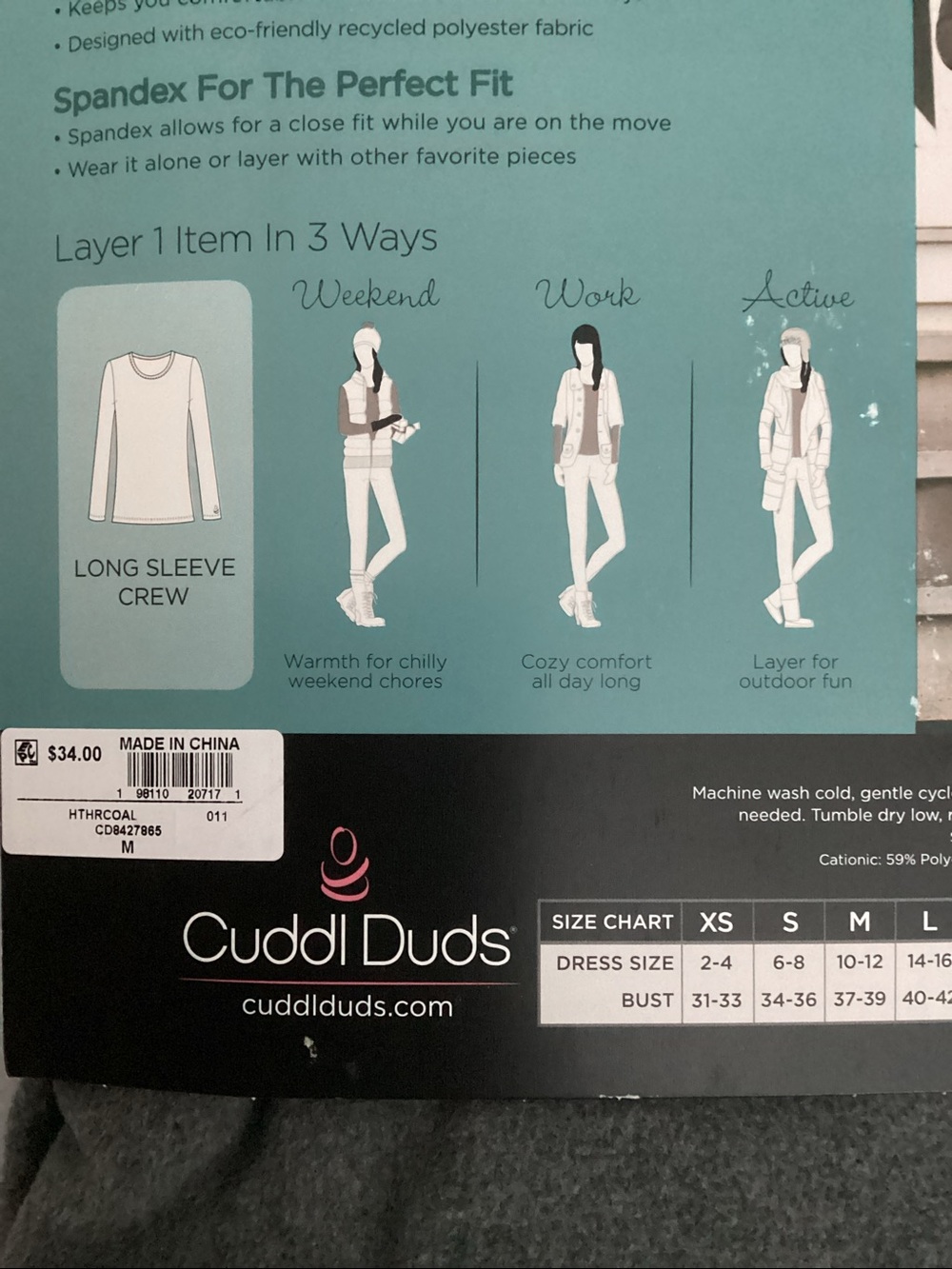 Cuddl Duds Fleecewear with Stretch Long Sleeve Crew - Heather Charcoal - Picture 5 of 5